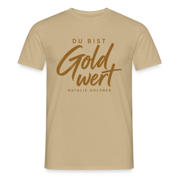T-Shirt „Du bist Gold wert“ – Sandbeige & Weiß