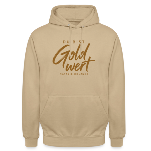 Hoodie „Du bist Gold wert“ – Sand & Weiß